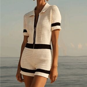 Stylish White and Black Knit Jumpsuit